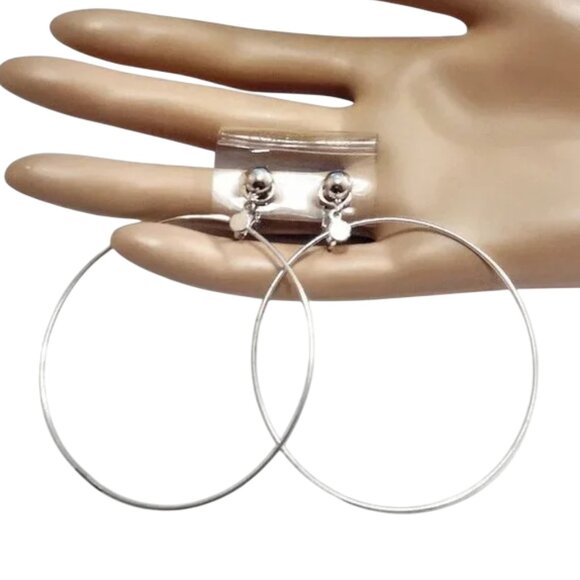 2 3/4 Inch 70mm Hoop Clip On Earrings Silver Tone 57mm Wide Ring - Picture 1 of 5